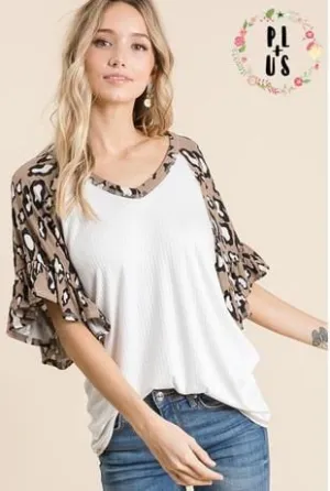 LEOPARD PRINT RUFFLE SLEEVES-CURVE COLLECTION