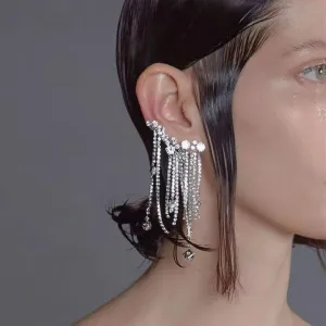 Luxury Crystal Chain Clip Earrings
