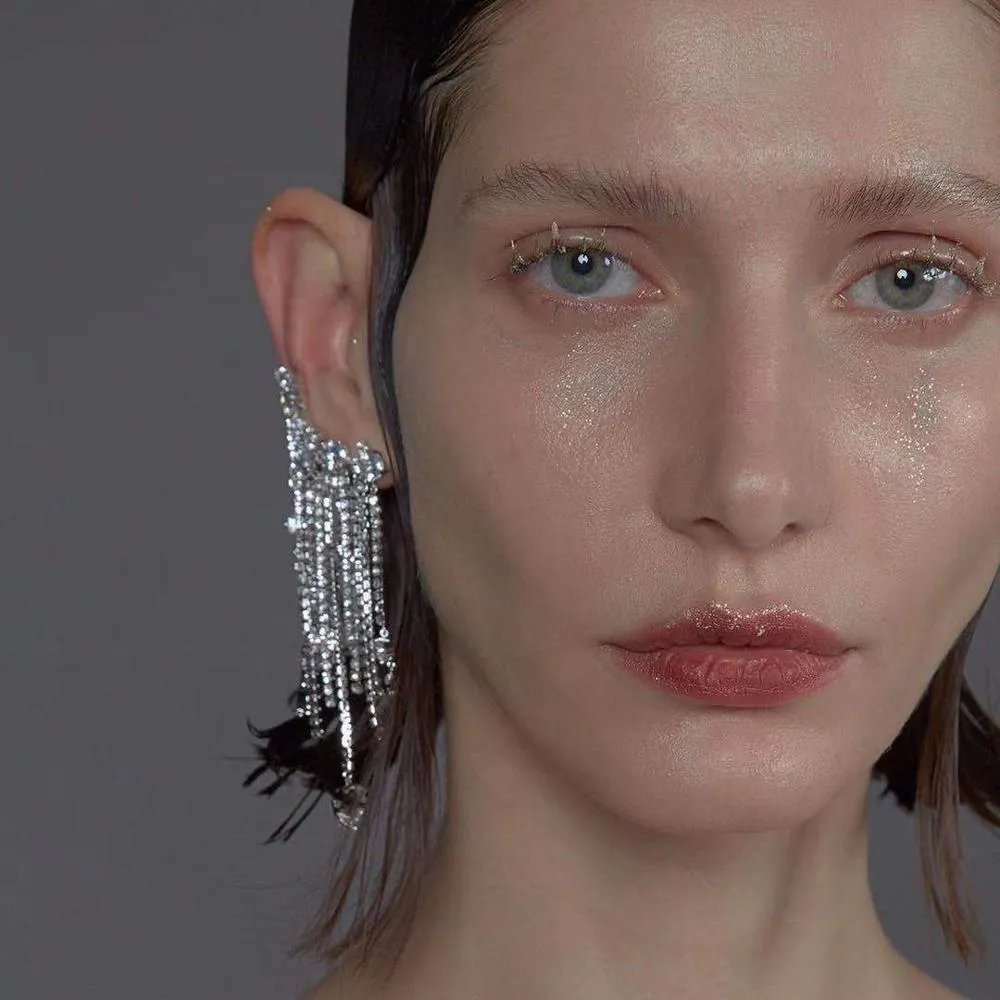 Luxury Crystal Chain Clip Earrings
