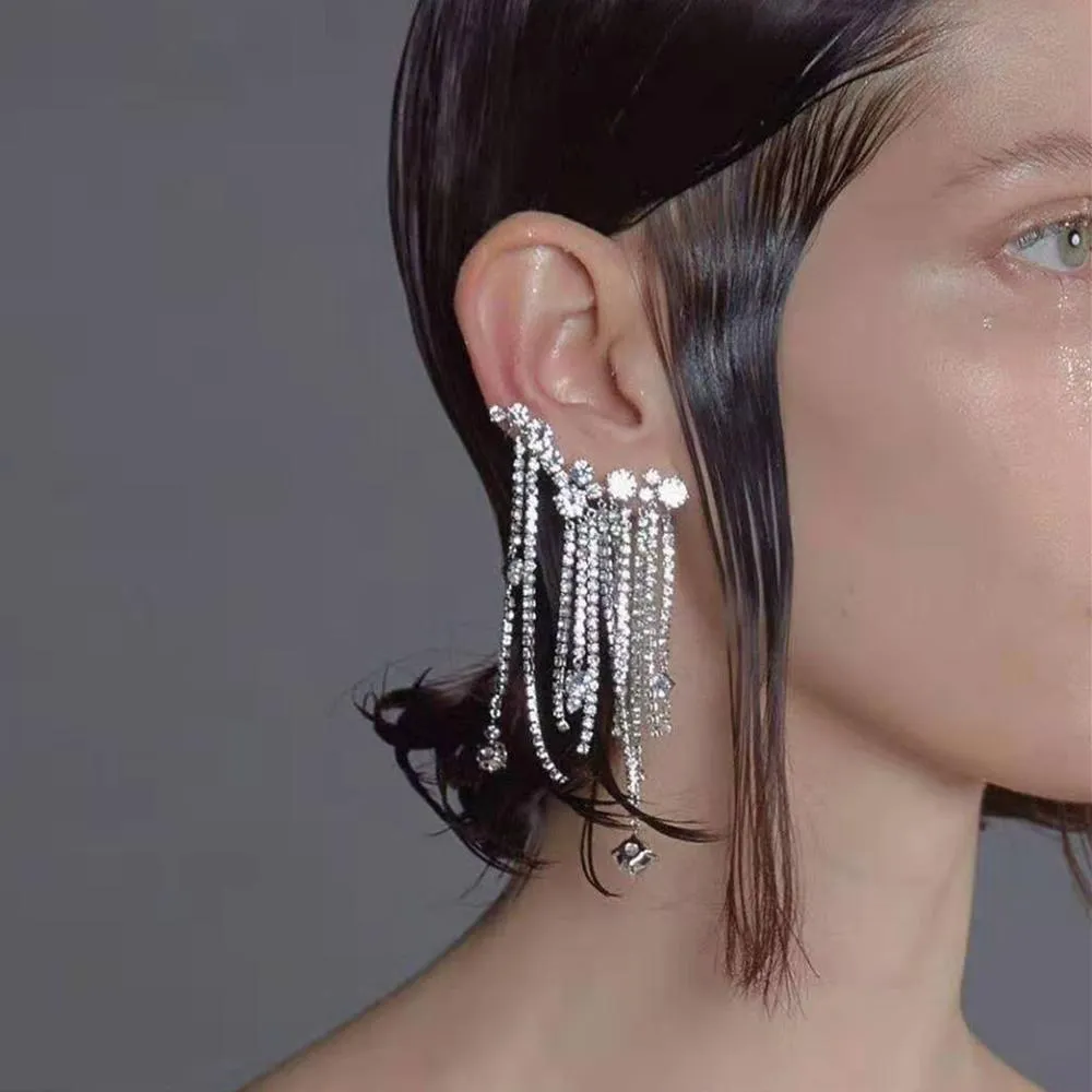 Luxury Crystal Chain Clip Earrings