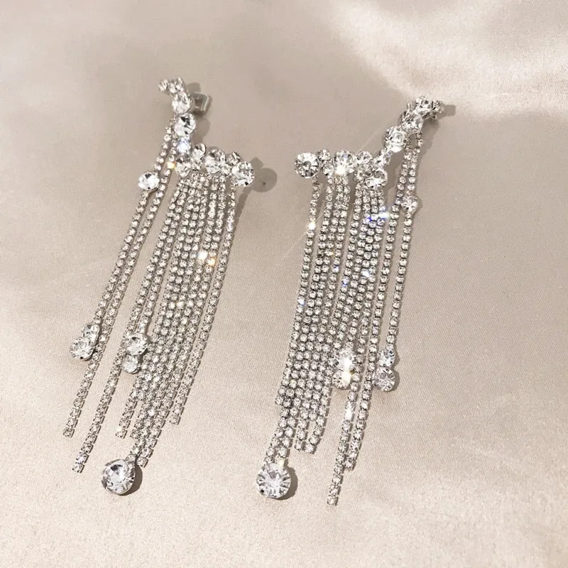 Luxury Crystal Chain Clip Earrings