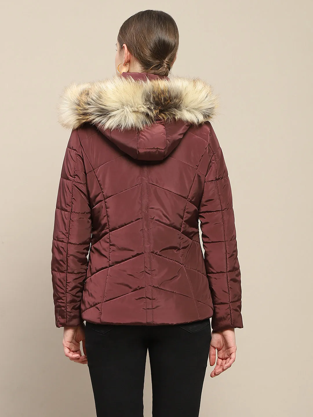 Madame Hooded Wine Red Quilted Jacket