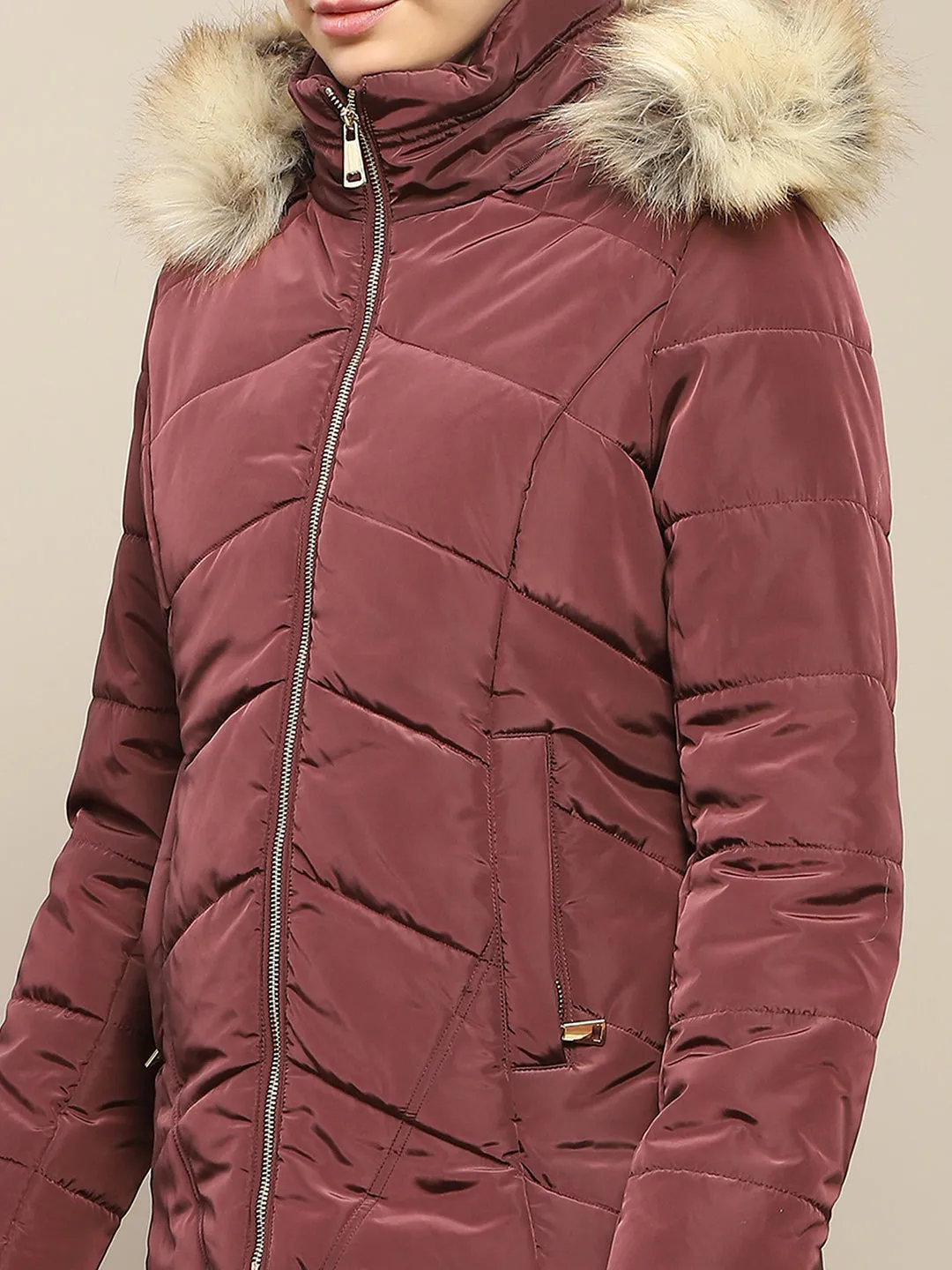 Madame Hooded Wine Red Quilted Jacket