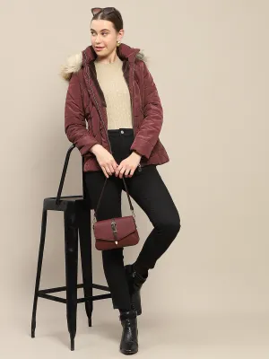 Madame Hooded Wine Red Quilted Jacket