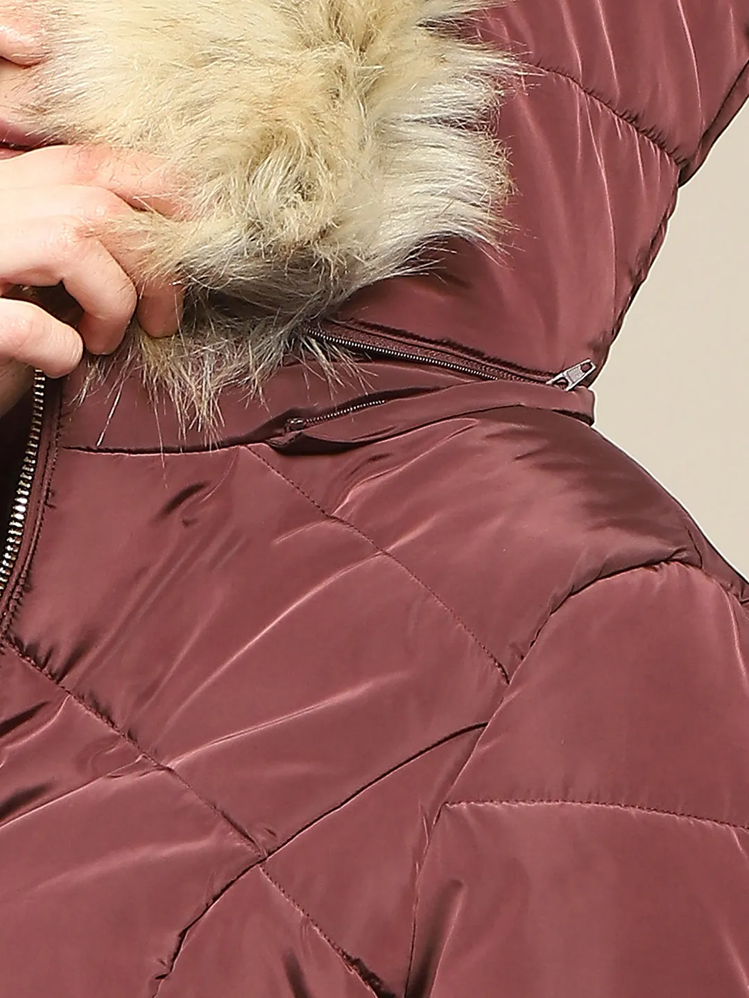 Madame Hooded Wine Red Quilted Jacket