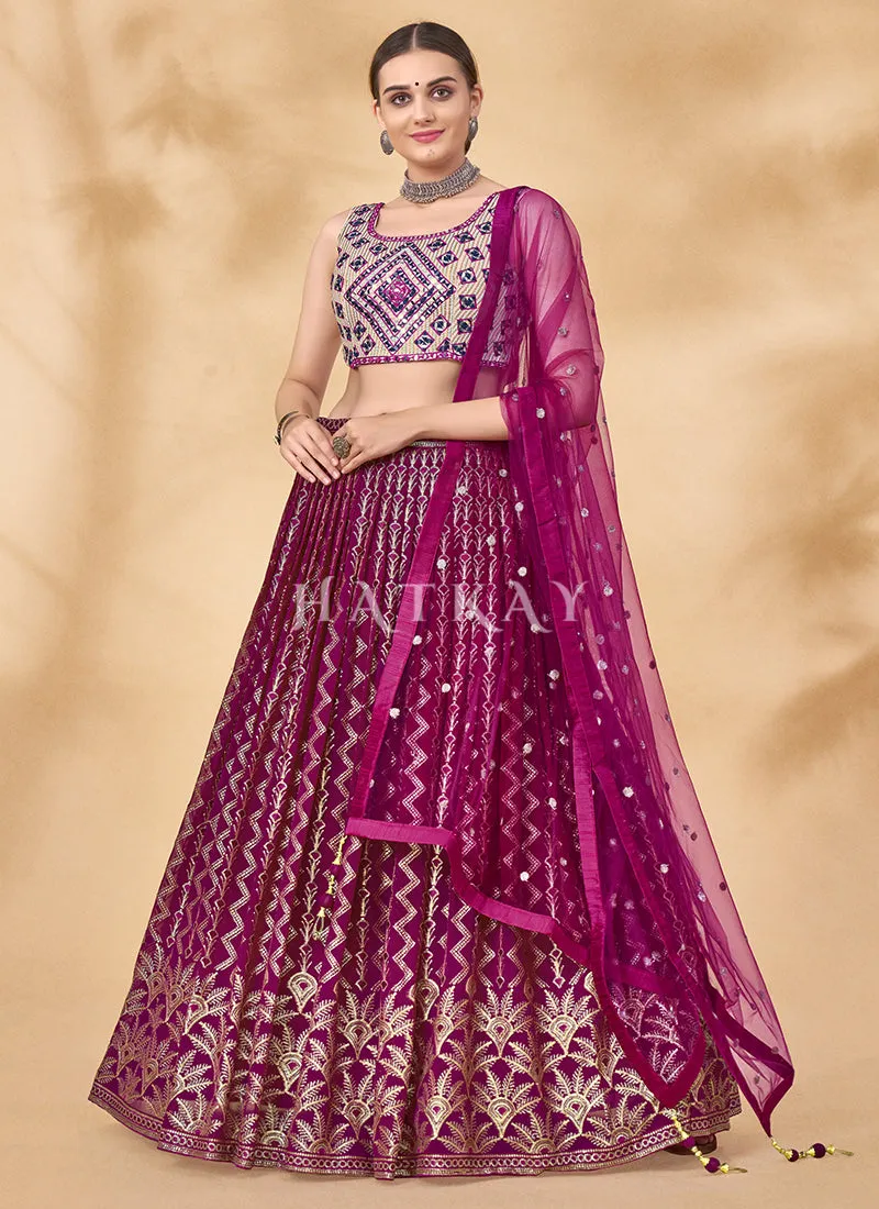 Magenta Mirror And Sequence Embroidered Lehenga Choli
