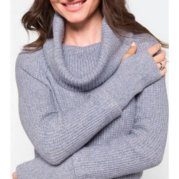 Market &amp; Spruce Women's XL Blue Cowl Neck Waffle Stitch Ribbed Cuff Knit Sweater