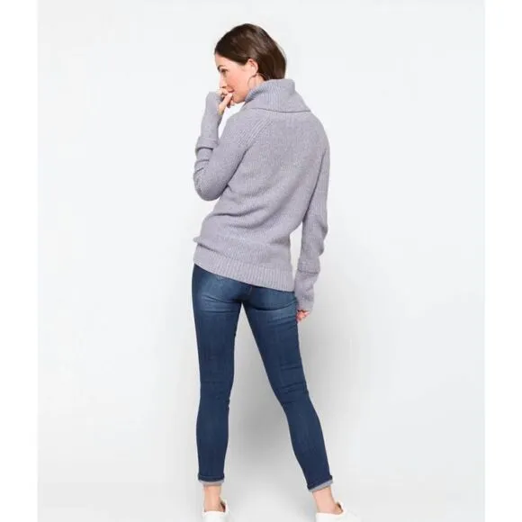 Market &amp; Spruce Women's XL Blue Cowl Neck Waffle Stitch Ribbed Cuff Knit Sweater