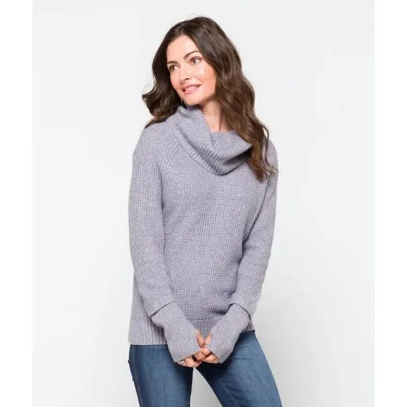 Market &amp; Spruce Women's XL Blue Cowl Neck Waffle Stitch Ribbed Cuff Knit Sweater