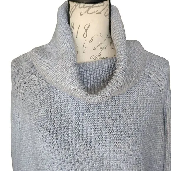 Market &amp; Spruce Women's XL Blue Cowl Neck Waffle Stitch Ribbed Cuff Knit Sweater