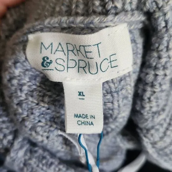 Market &amp; Spruce Women's XL Blue Cowl Neck Waffle Stitch Ribbed Cuff Knit Sweater