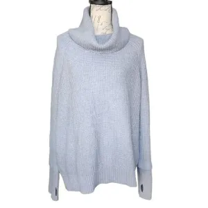 Market &amp; Spruce Women's XL Blue Cowl Neck Waffle Stitch Ribbed Cuff Knit Sweater