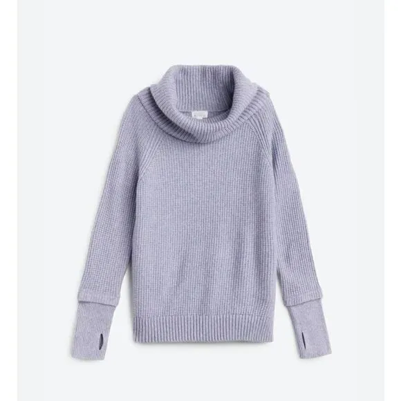 Market &amp; Spruce Women's XL Blue Cowl Neck Waffle Stitch Ribbed Cuff Knit Sweater