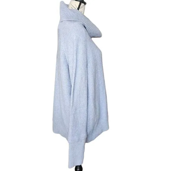Market &amp; Spruce Women's XL Blue Cowl Neck Waffle Stitch Ribbed Cuff Knit Sweater