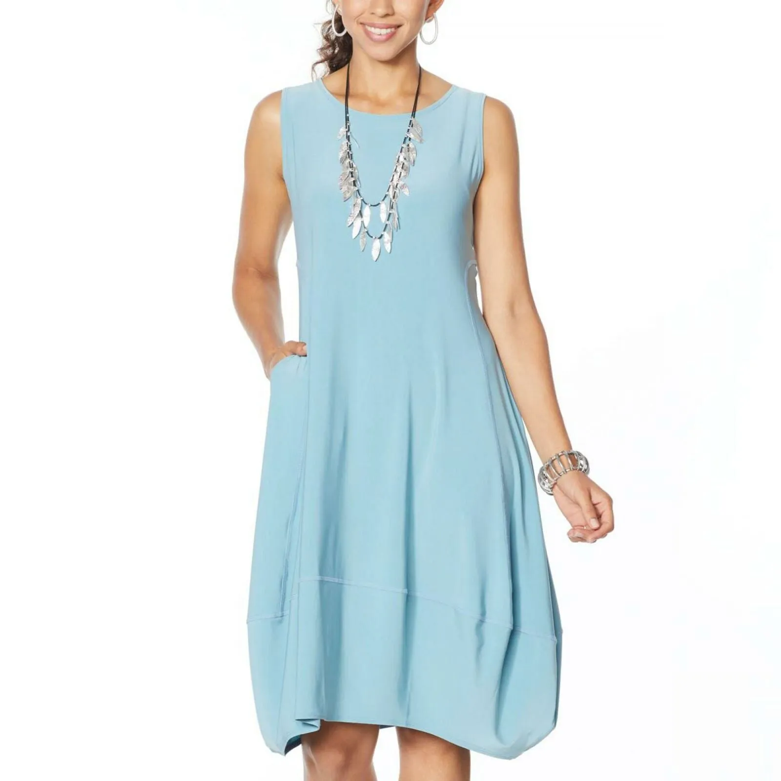 MarlaWynne Women's Matte Jersey Sleeveless Dress With Pockets