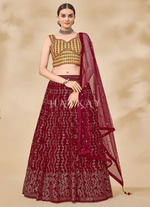 Maroon Golden Mirror And Sequence Embroidered Lehenga Choli