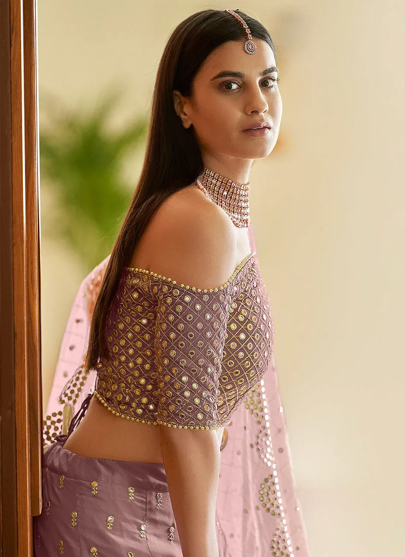 Mauve Foil Mirror Embroidered Indian Wedding Lehenga
