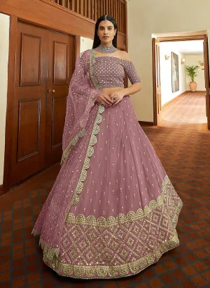 Mauve Foil Mirror Embroidered Indian Wedding Lehenga