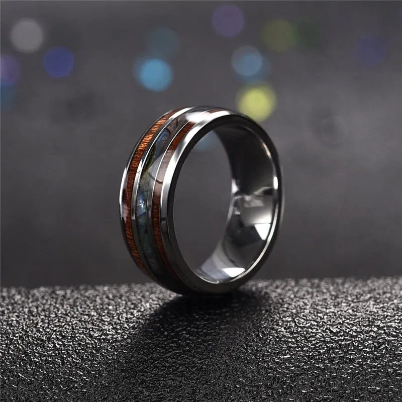 Men & Women Rings Stainless Steel Wood Grain Fashion Jewelry