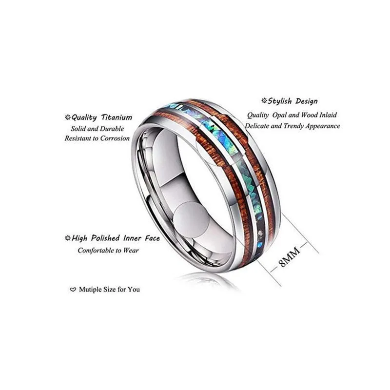 Men & Women Rings Stainless Steel Wood Grain Fashion Jewelry