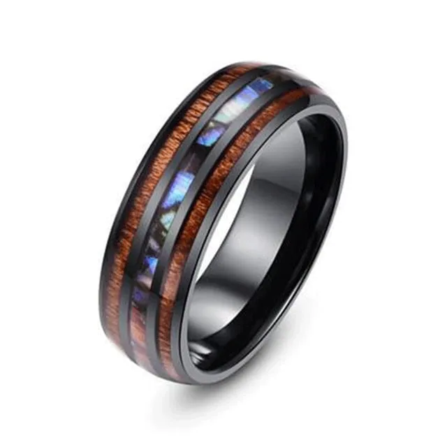Men & Women Rings Stainless Steel Wood Grain Fashion Jewelry