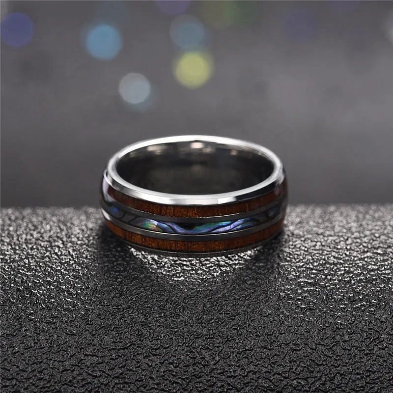 Men & Women Rings Stainless Steel Wood Grain Fashion Jewelry