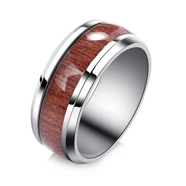 Men & Women Rings Stainless Steel Wood Grain Fashion Jewelry