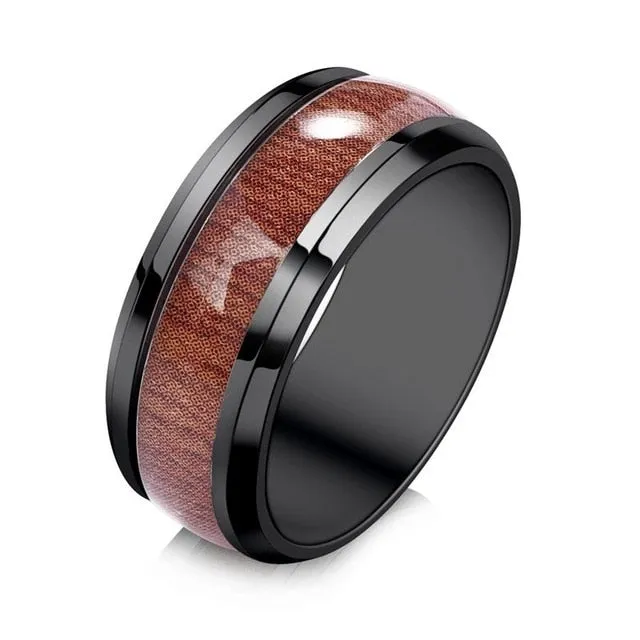 Men & Women Rings Stainless Steel Wood Grain Fashion Jewelry