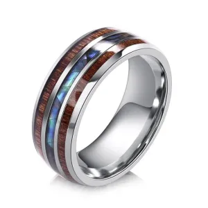 Men & Women Rings Stainless Steel Wood Grain Fashion Jewelry
