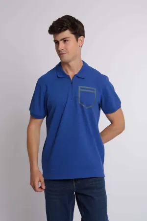 Men Polo Casual  Shirt With Rubber Print Blue