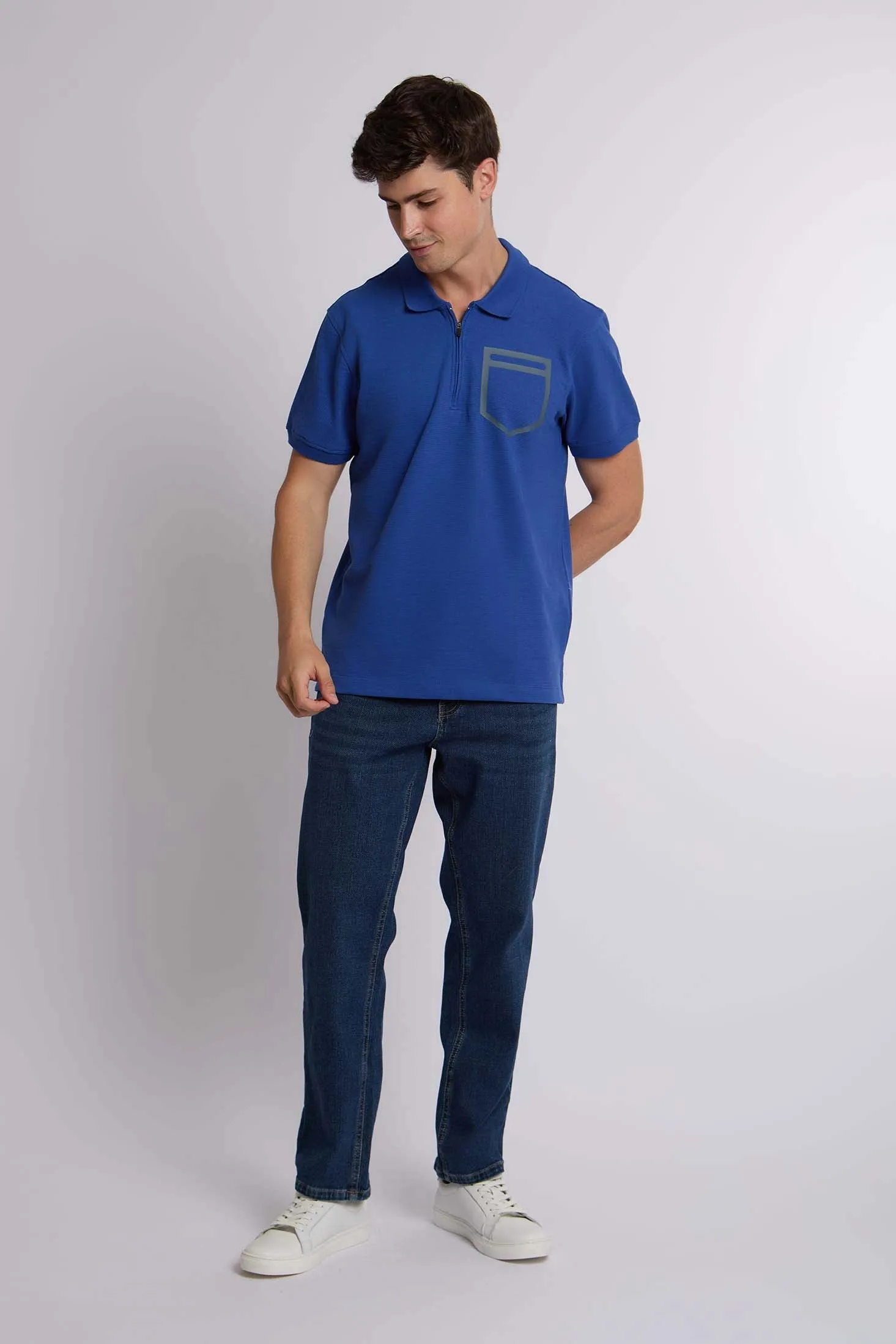 Men Polo Casual  Shirt With Rubber Print Blue