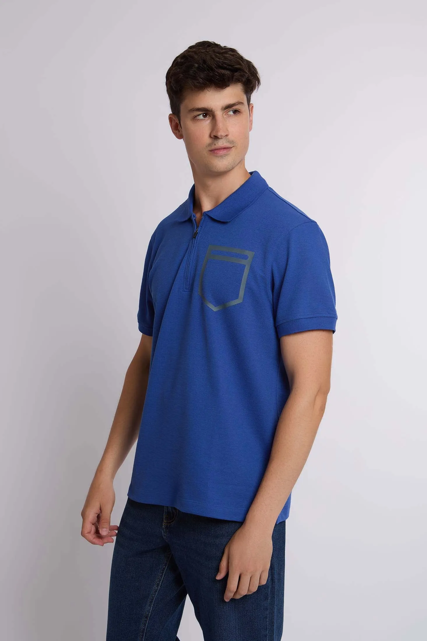 Men Polo Casual  Shirt With Rubber Print Blue