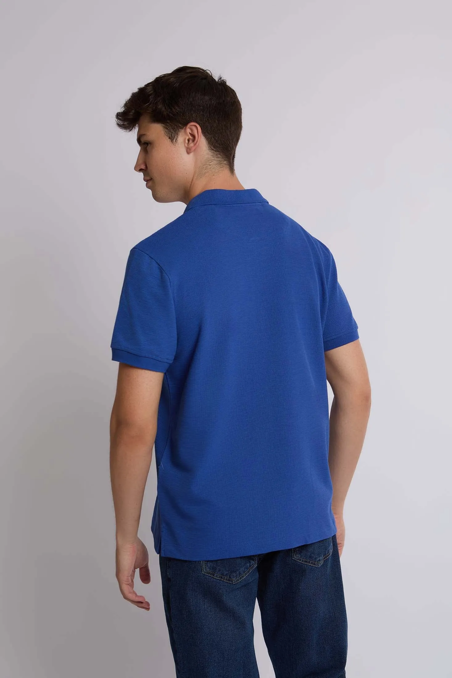 Men Polo Casual  Shirt With Rubber Print Blue