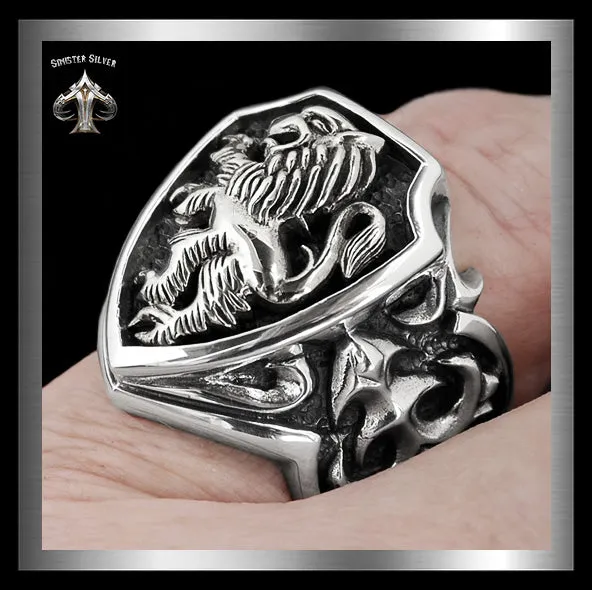 Mens Biker Ring Rampant Lion Sterling Silver Lion Of Judah