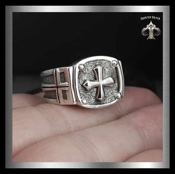 Mens Biker Ring Sterling Silver Medieval Knights Templar Cross