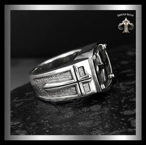 Mens Biker Ring Sterling Silver Medieval Knights Templar Cross