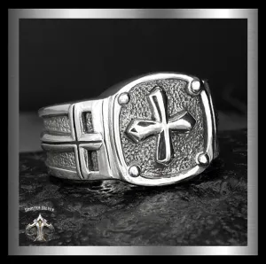 Mens Biker Ring Sterling Silver Medieval Knights Templar Cross