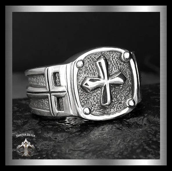 Mens Biker Ring Sterling Silver Medieval Knights Templar Cross