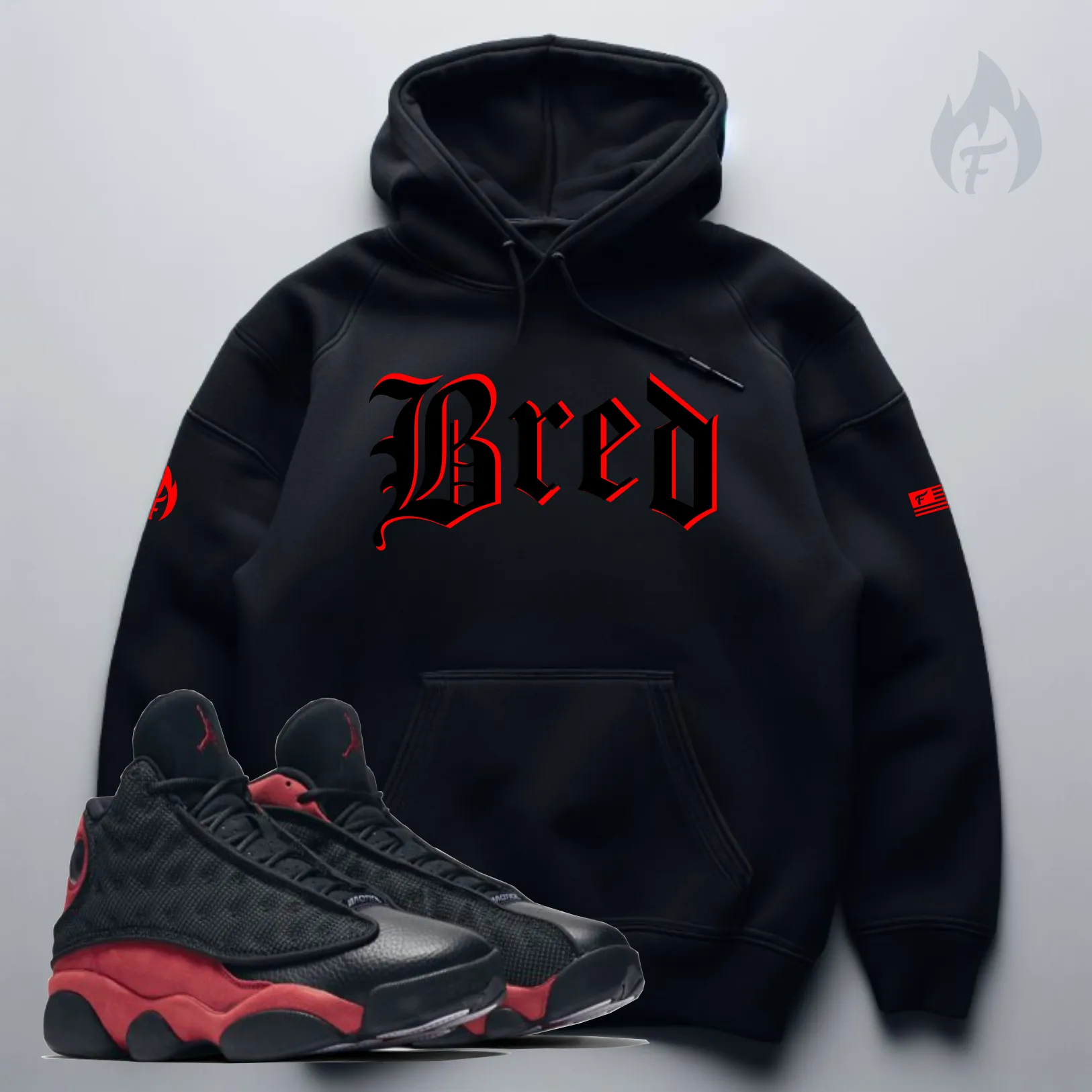 Men's BRED Hoodie and Joggers Black Sweatsuit To Match Air Jordan Retro 13 Bred