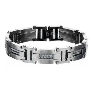 Men's Stainless Steel Gunmetal Cable Bar Self-adjustable Link Bracelet