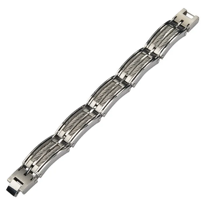 Men's Stainless Steel Two Big Cable Chunky Polished Bracelet