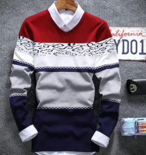 Men's V-Neck Fashion Print Sweater