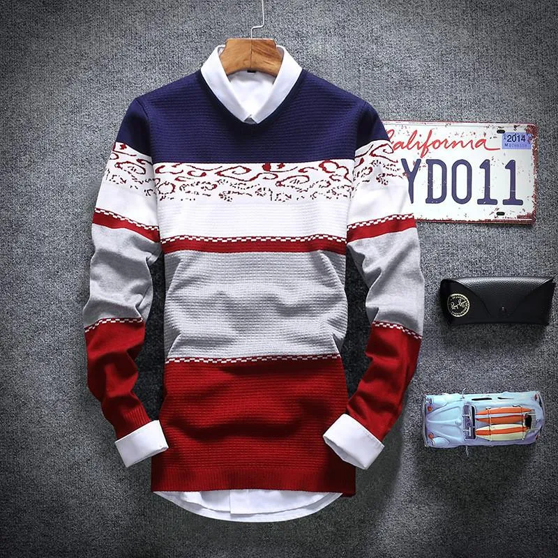 Men's V-Neck Fashion Print Sweater