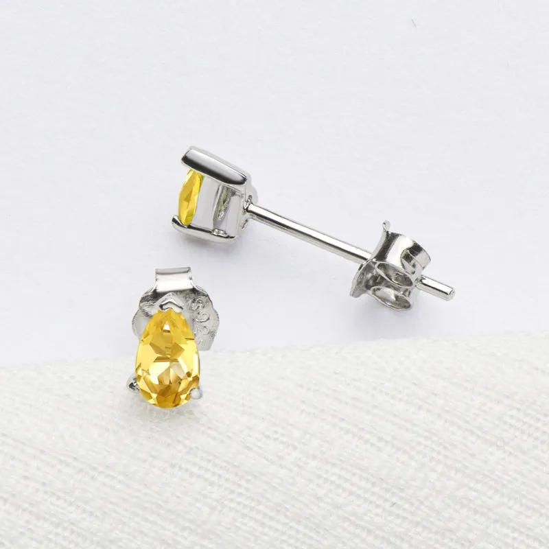 Mini 3x5mm Yellow Pear Cut Citrine Stud Earrings