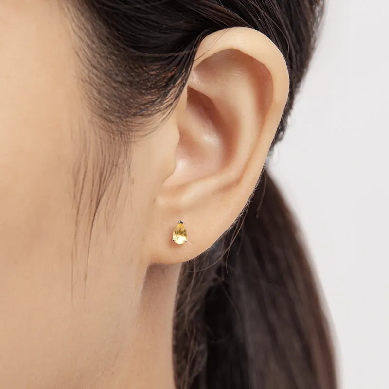 Mini 3x5mm Yellow Pear Cut Citrine Stud Earrings