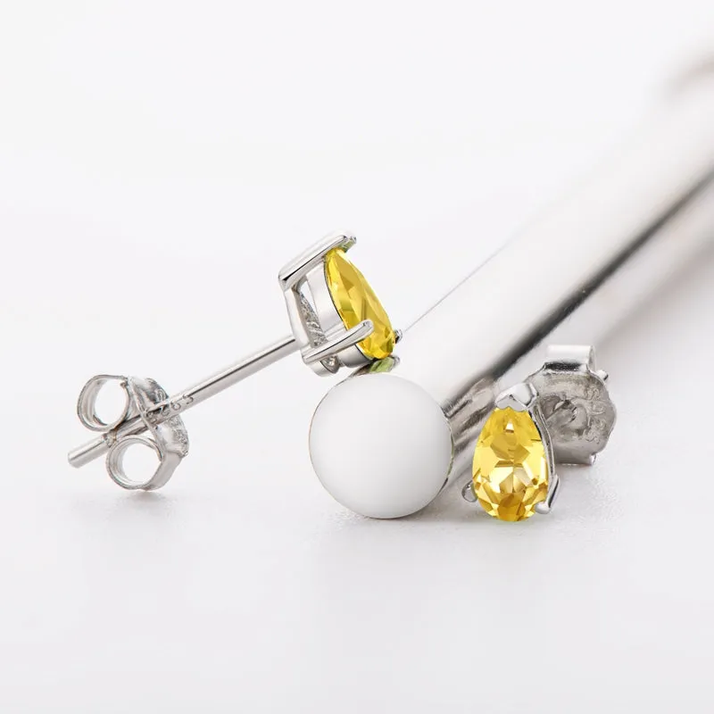 Mini 3x5mm Yellow Pear Cut Citrine Stud Earrings