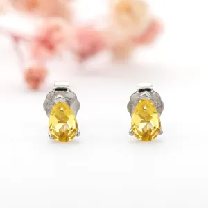 Mini 3x5mm Yellow Pear Cut Citrine Stud Earrings