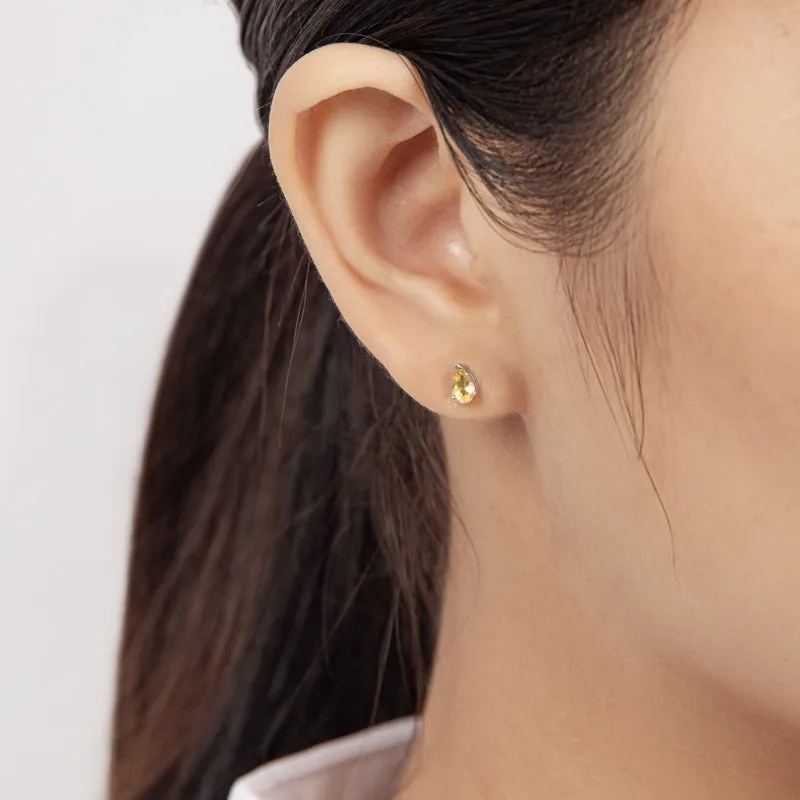 Mini 3x5mm Yellow Pear Cut Citrine Stud Earrings