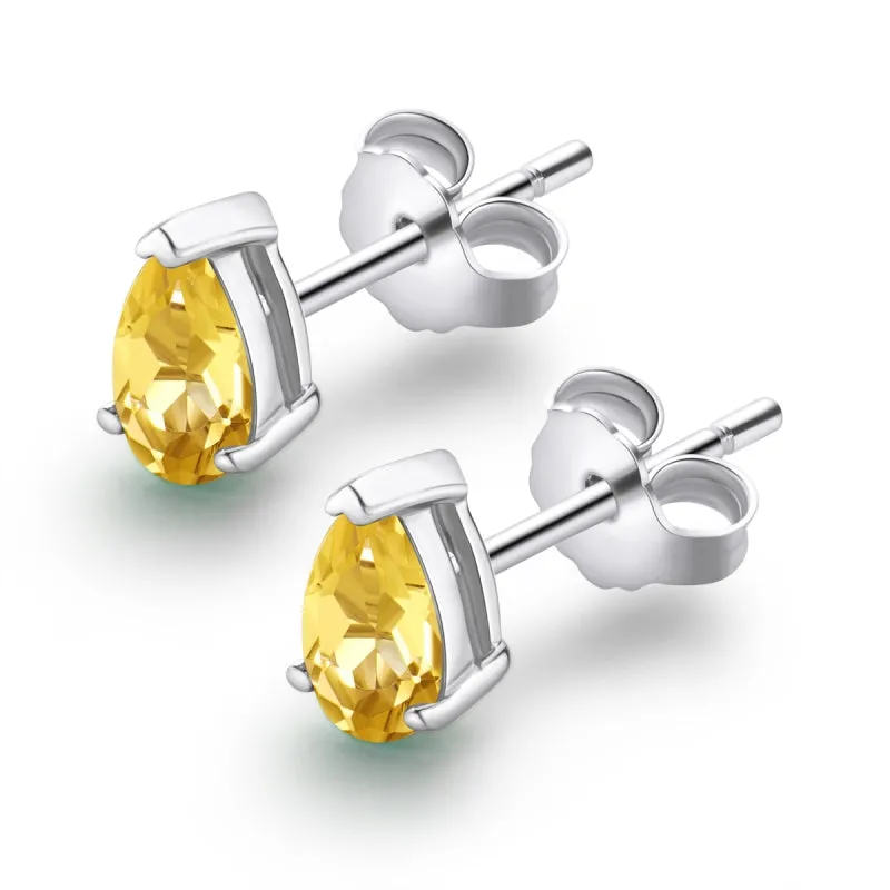 Mini 3x5mm Yellow Pear Cut Citrine Stud Earrings