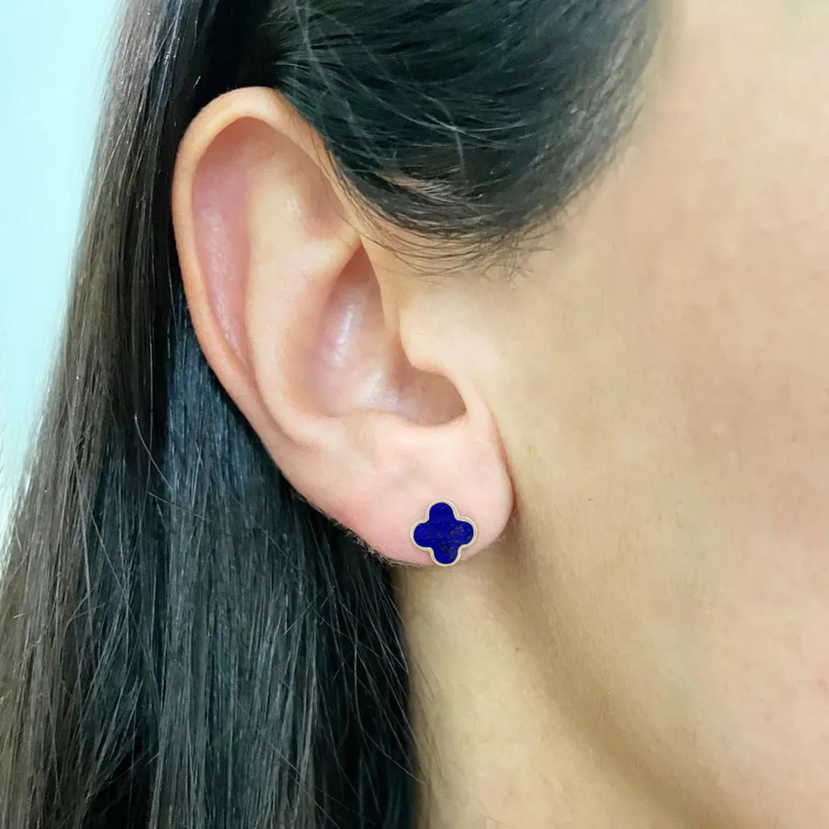 Mini Lapis Clover Stud Earrings